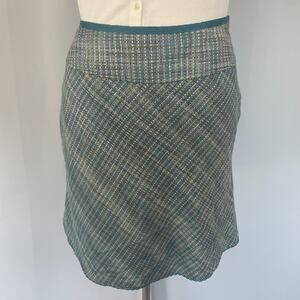 Y2K Tweed Mini Skirt Size 16 Blue Brown Mid Rise Career Office Academia Twee